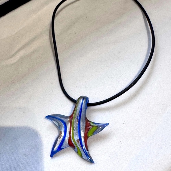 ✨Vintage Murano Italian Venetian Blown Glass Colourful Starfish Pendant Necklace - Picture 3 of 16